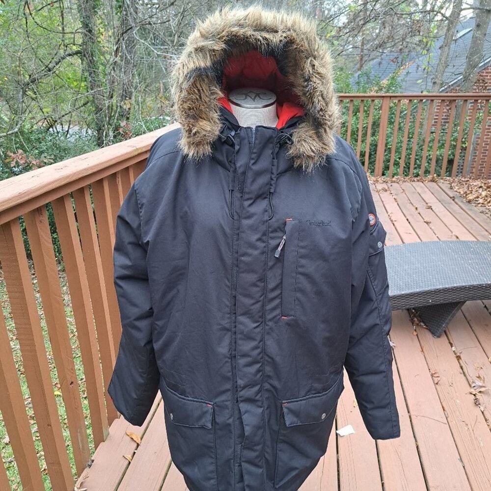 %Timberland Hooded Parka Men's LXL/TG Fleece Lined Faux Hood Jacket Coat Black